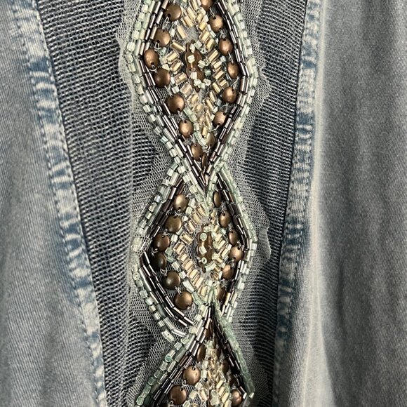Free People // Blue Boho Focus On The Center Top Small Beaded Tunic M - Picture 6 of 7